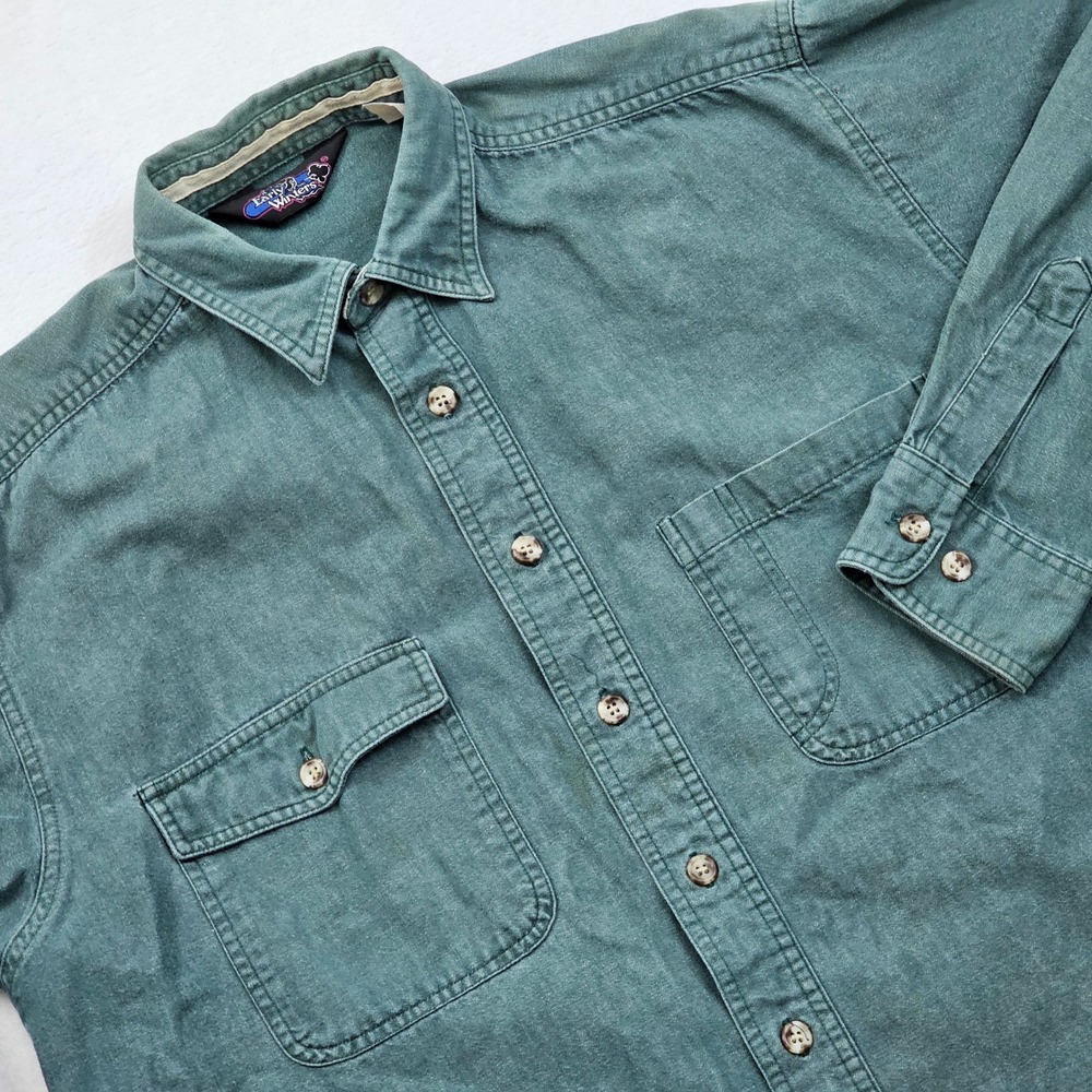 Early Winters Button Up Shirt Mens L Green Long Sleeve Utility Outdoor Vintage